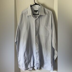 Robert Talbott Blue and White Dress Shirt Vertical Stripes 18.5 neck 36/37 tall